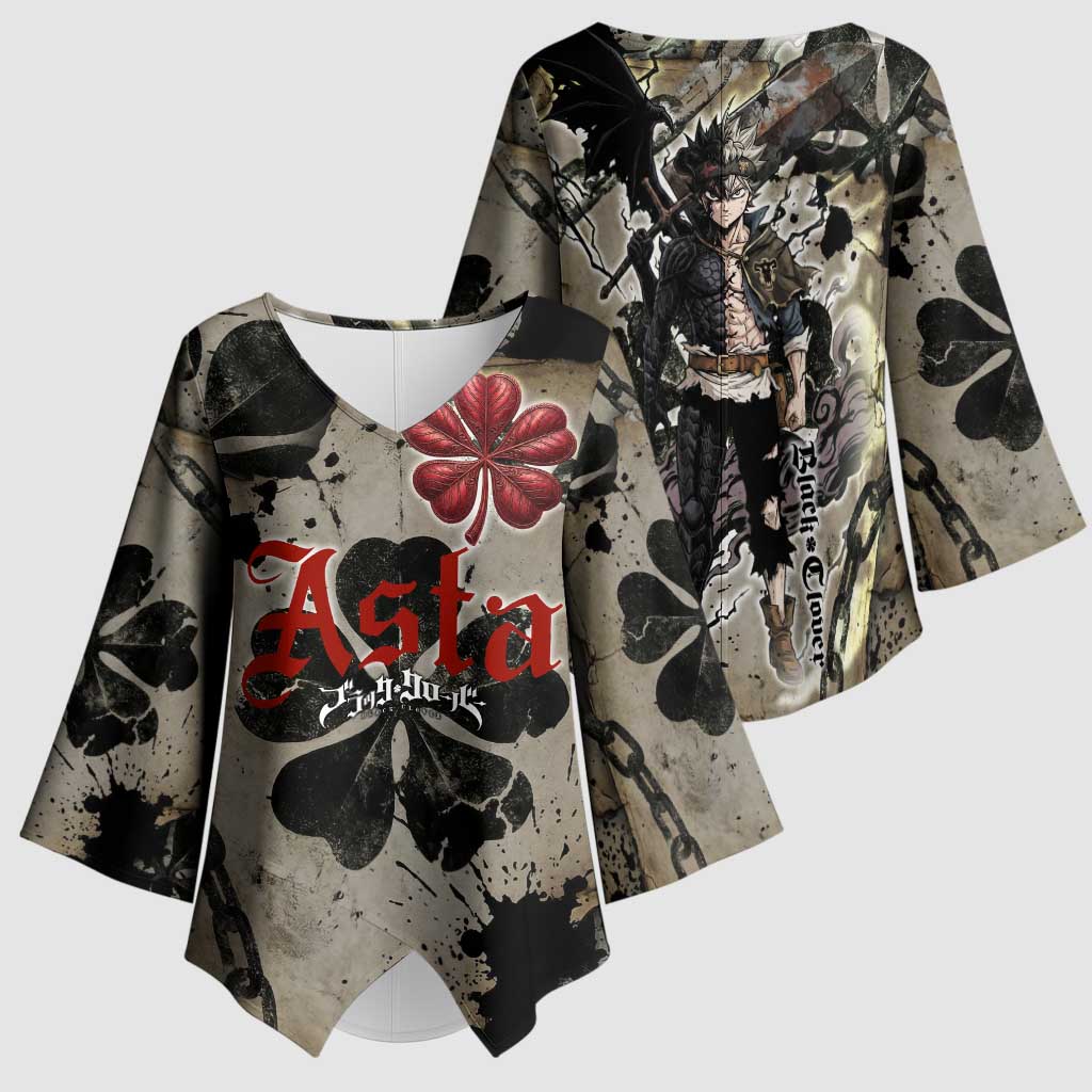 Asta Black Clover Kimono Sleeve Blouse Grunge Anime Style with Gothic Clover Symbolism