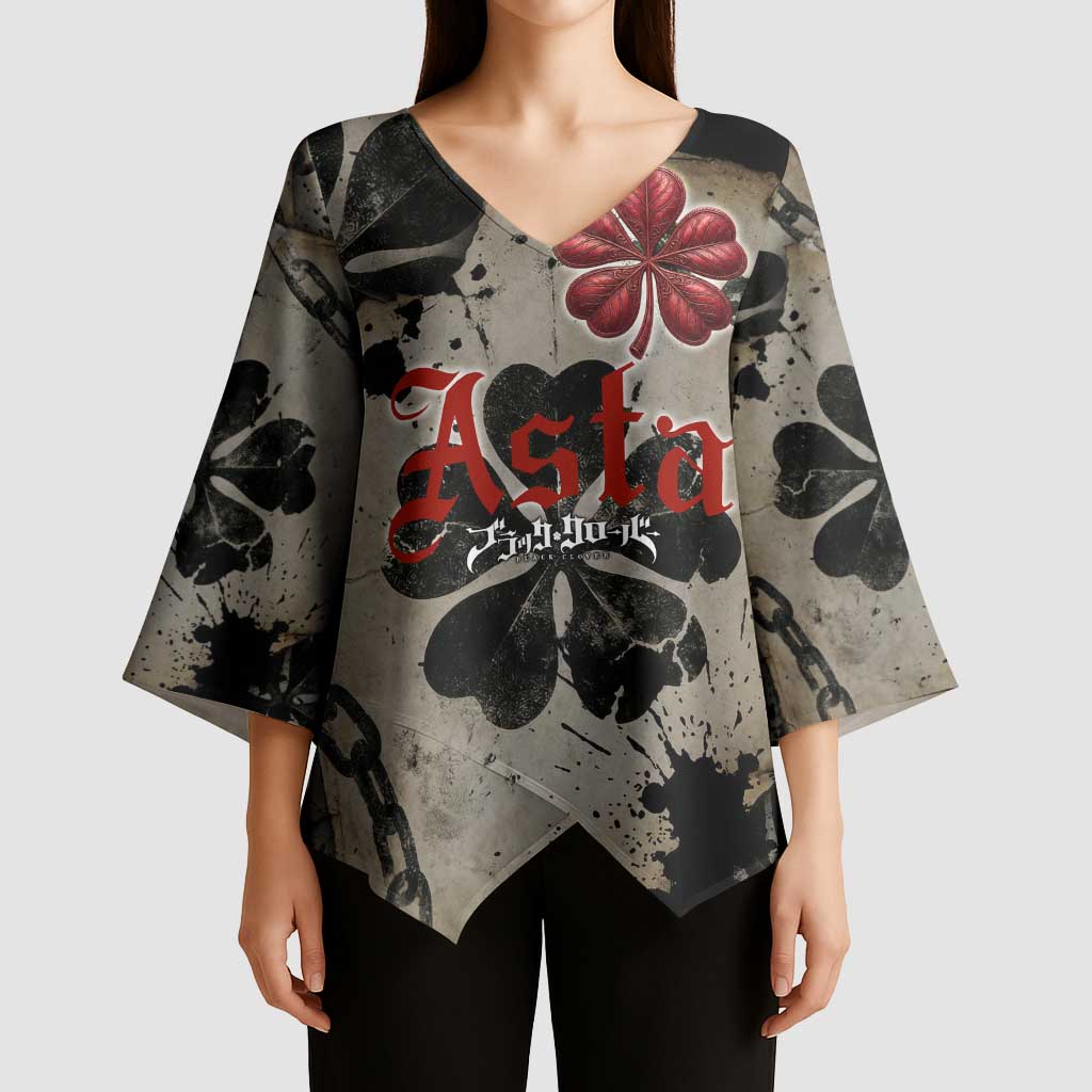 Asta Black Clover Kimono Sleeve Blouse Grunge Anime Style with Gothic Clover Symbolism