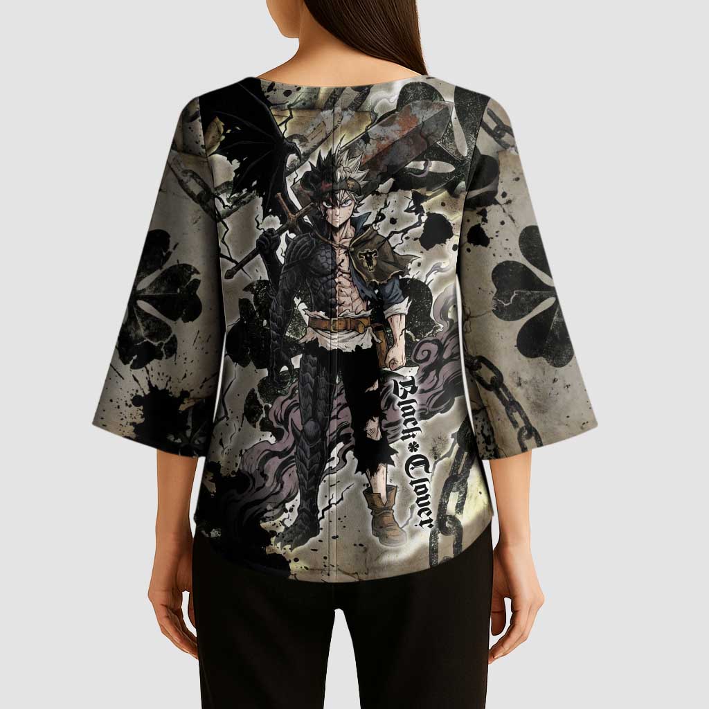Asta Black Clover Kimono Sleeve Blouse Grunge Anime Style with Gothic Clover Symbolism
