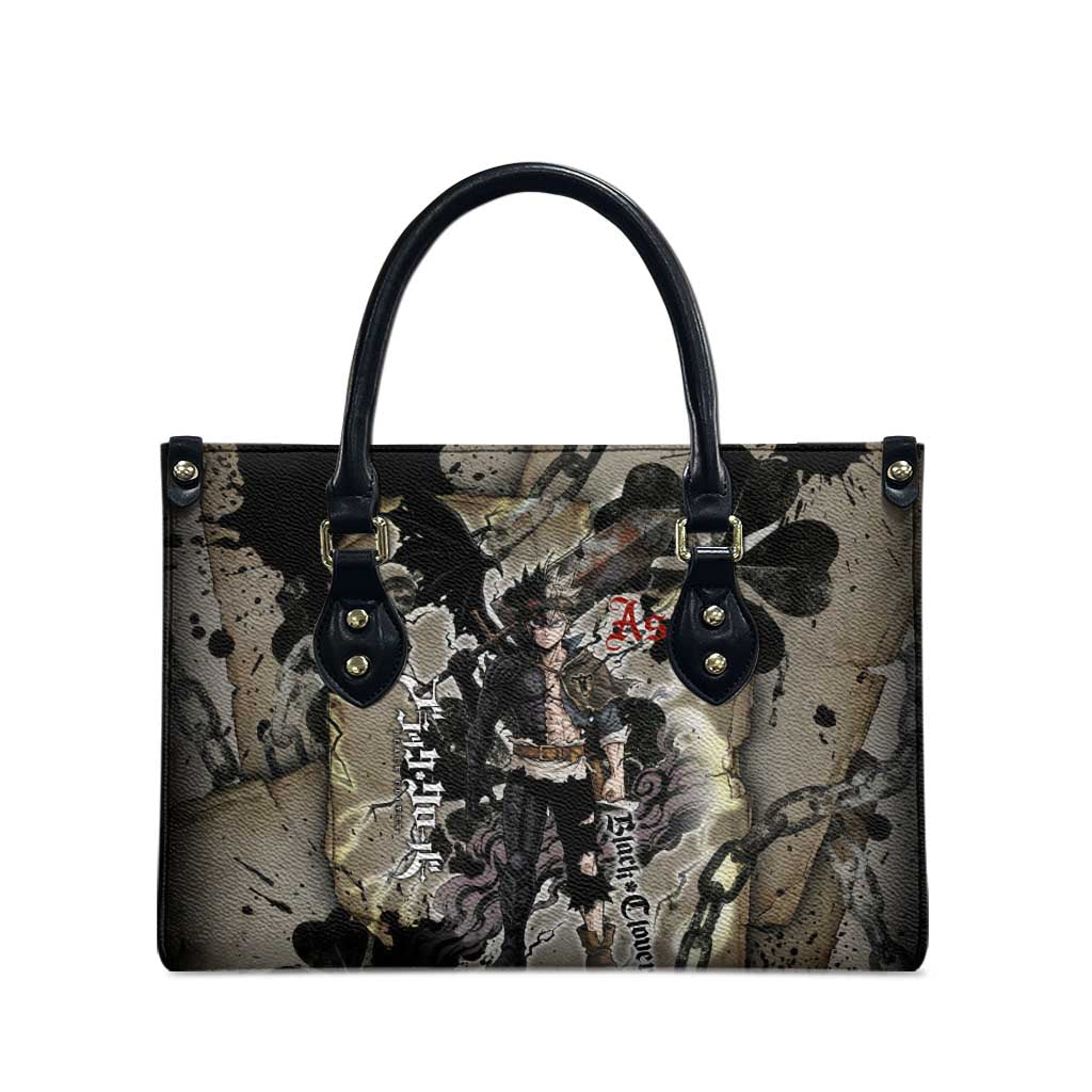 Asta Black Clover Leather Bag Grunge Anime Style with Gothic Clover Symbolism