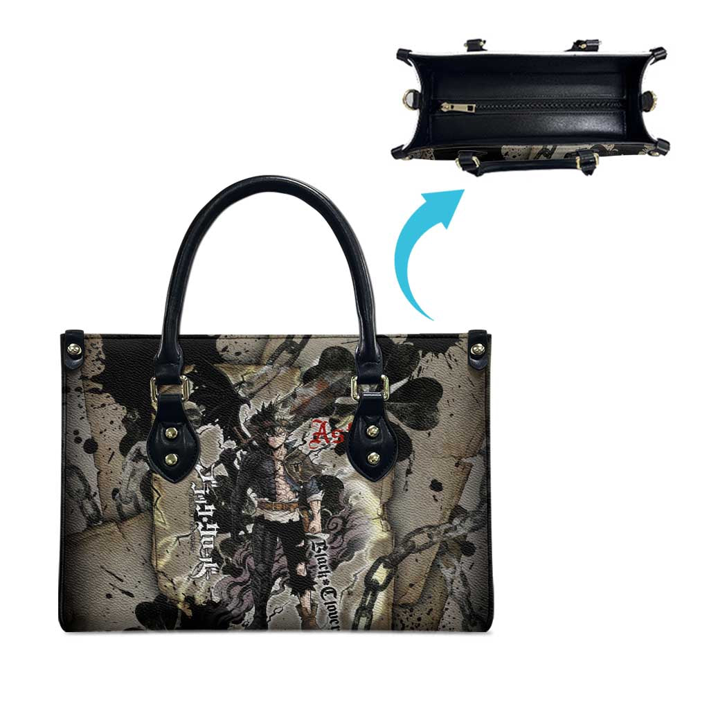 Asta Black Clover Leather Bag Grunge Anime Style with Gothic Clover Symbolism