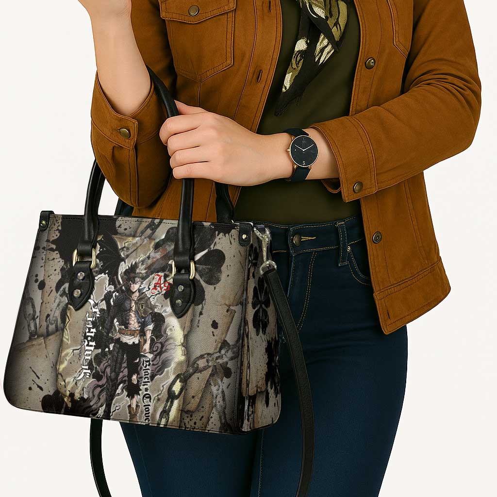 Asta Black Clover Leather Bag Grunge Anime Style with Gothic Clover Symbolism