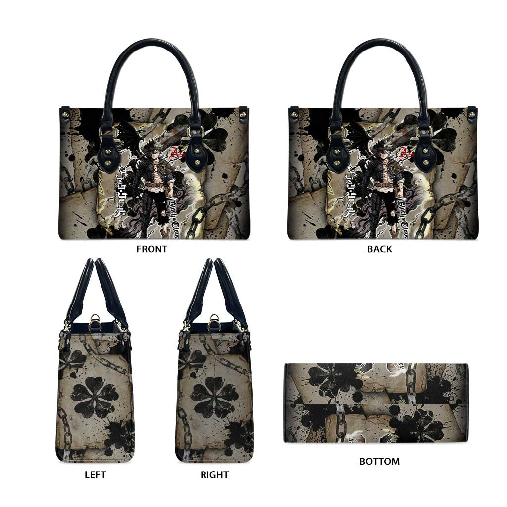 Asta Black Clover Leather Bag Grunge Anime Style with Gothic Clover Symbolism