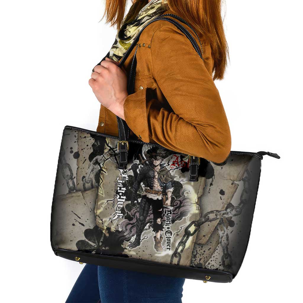 Asta Black Clover Leather Tote Bag Grunge Anime Style with Gothic Clover Symbolism