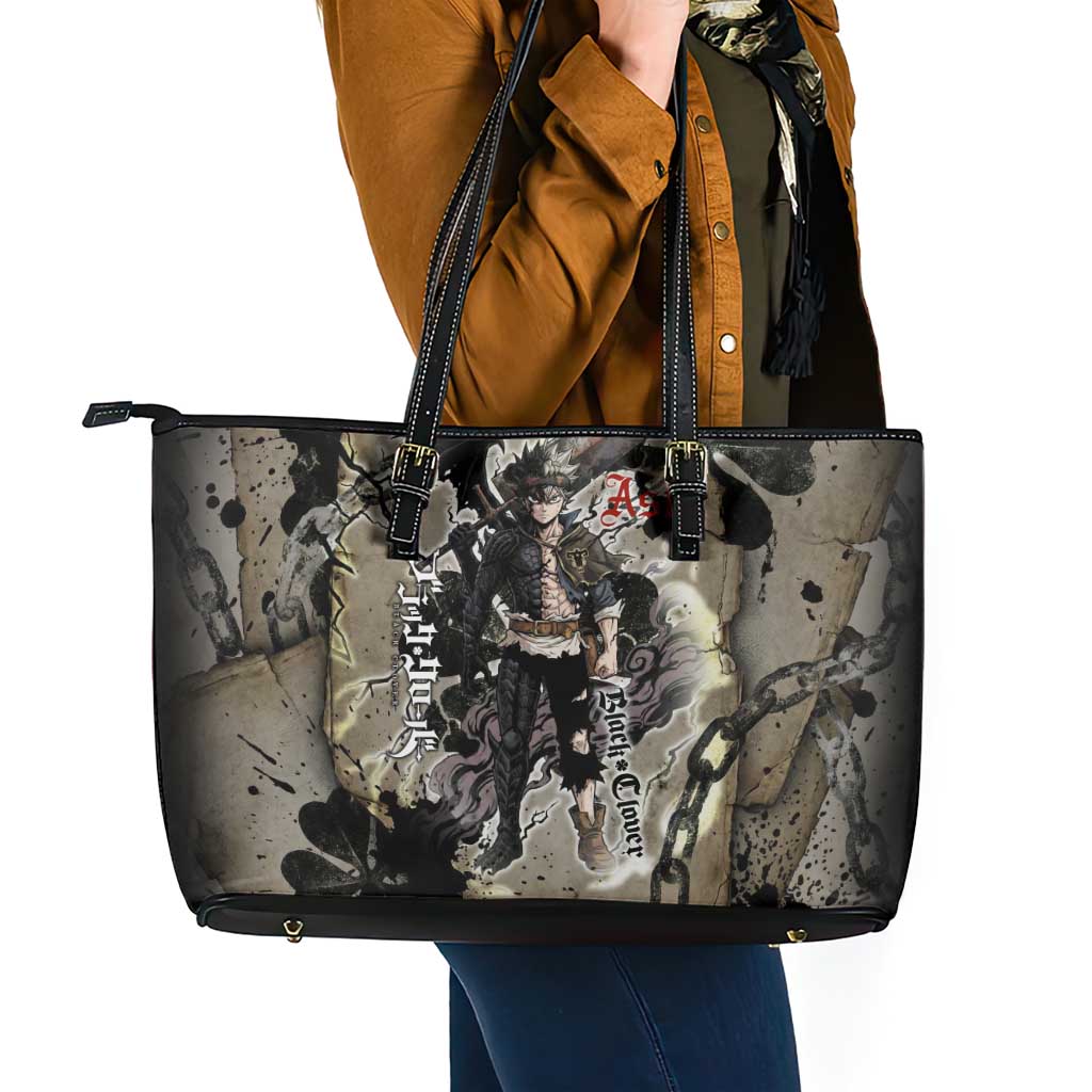 Asta Black Clover Leather Tote Bag Grunge Anime Style with Gothic Clover Symbolism
