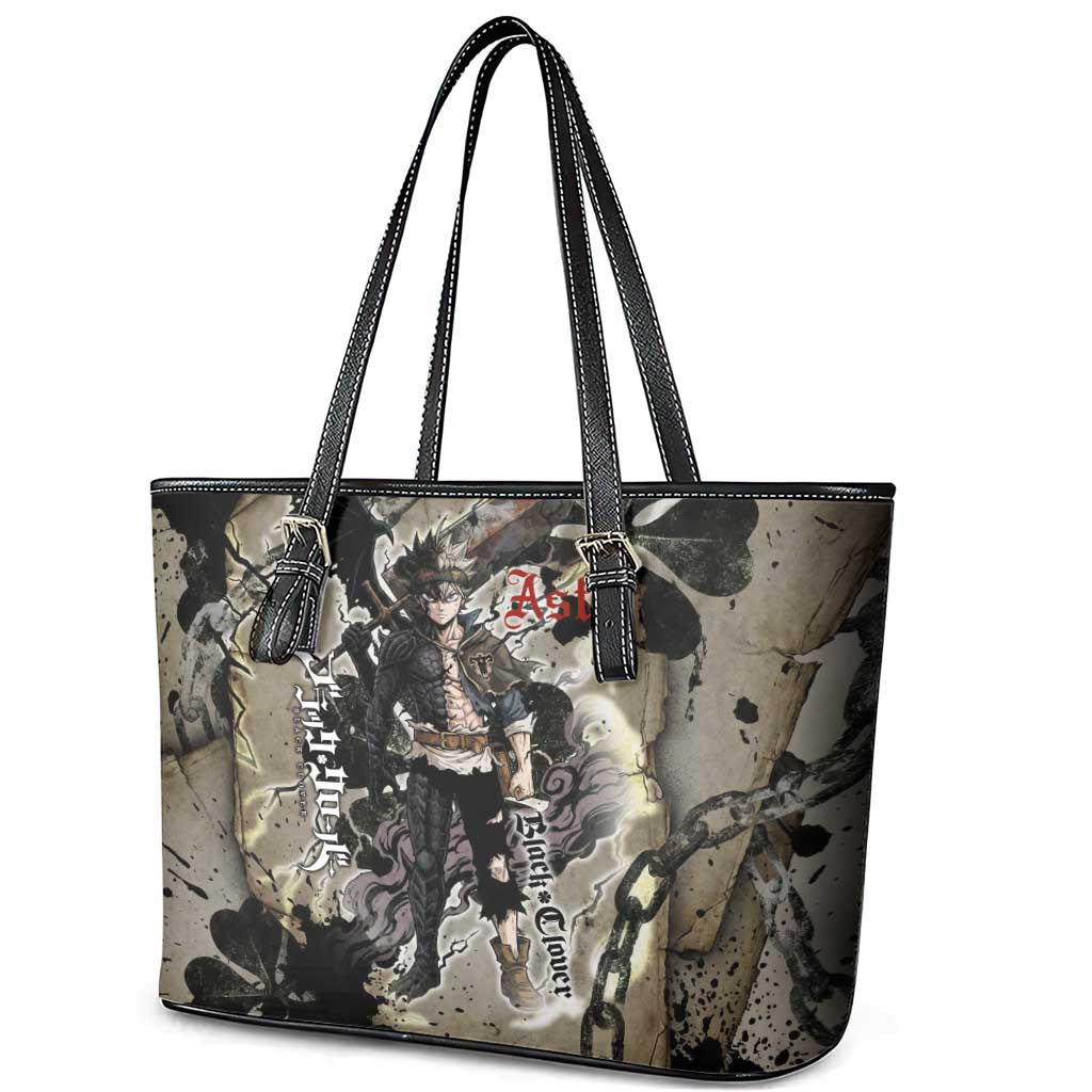 Asta Black Clover Leather Tote Bag Grunge Anime Style with Gothic Clover Symbolism