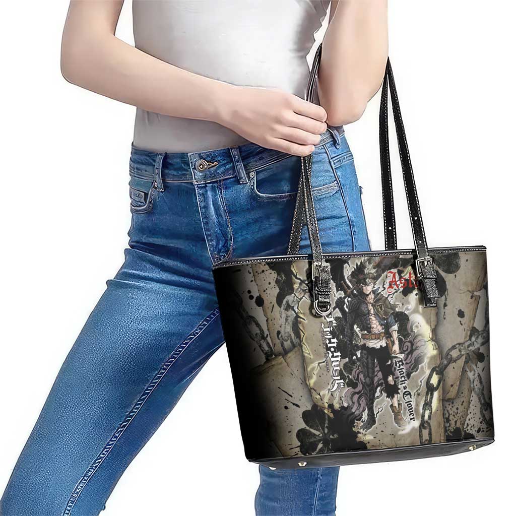 Asta Black Clover Leather Tote Bag Grunge Anime Style with Gothic Clover Symbolism