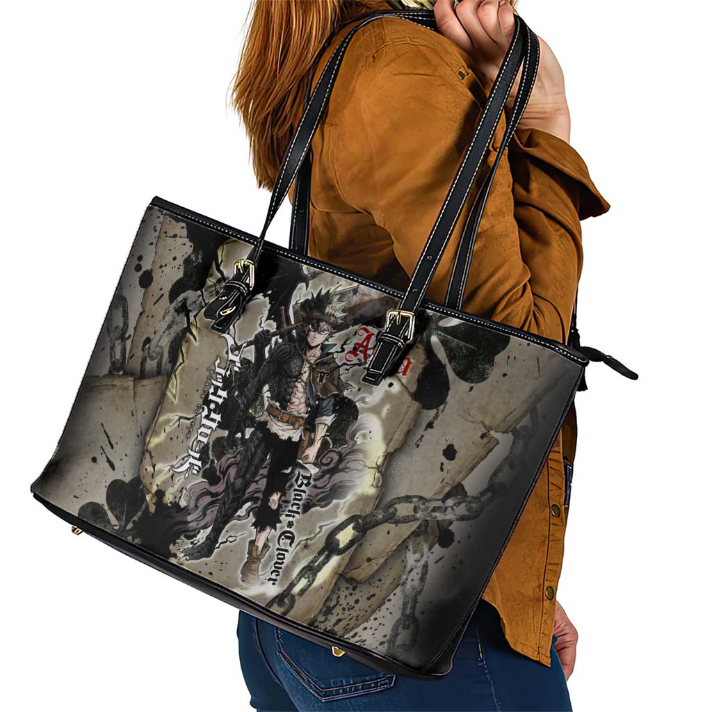 Asta Black Clover Leather Tote Bag Grunge Anime Style with Gothic Clover Symbolism