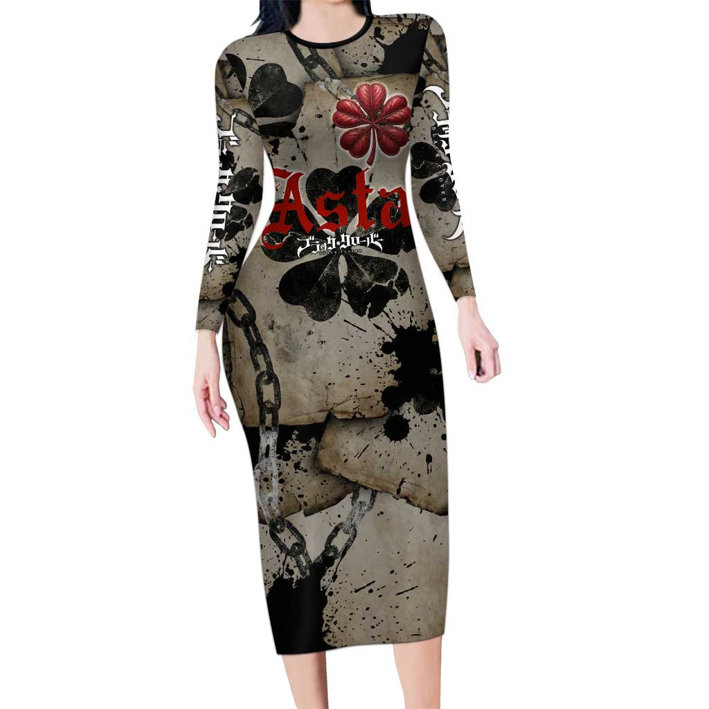 Asta Black Clover Long Sleeve Bodycon Dress Grunge Anime Style with Gothic Clover Symbolism