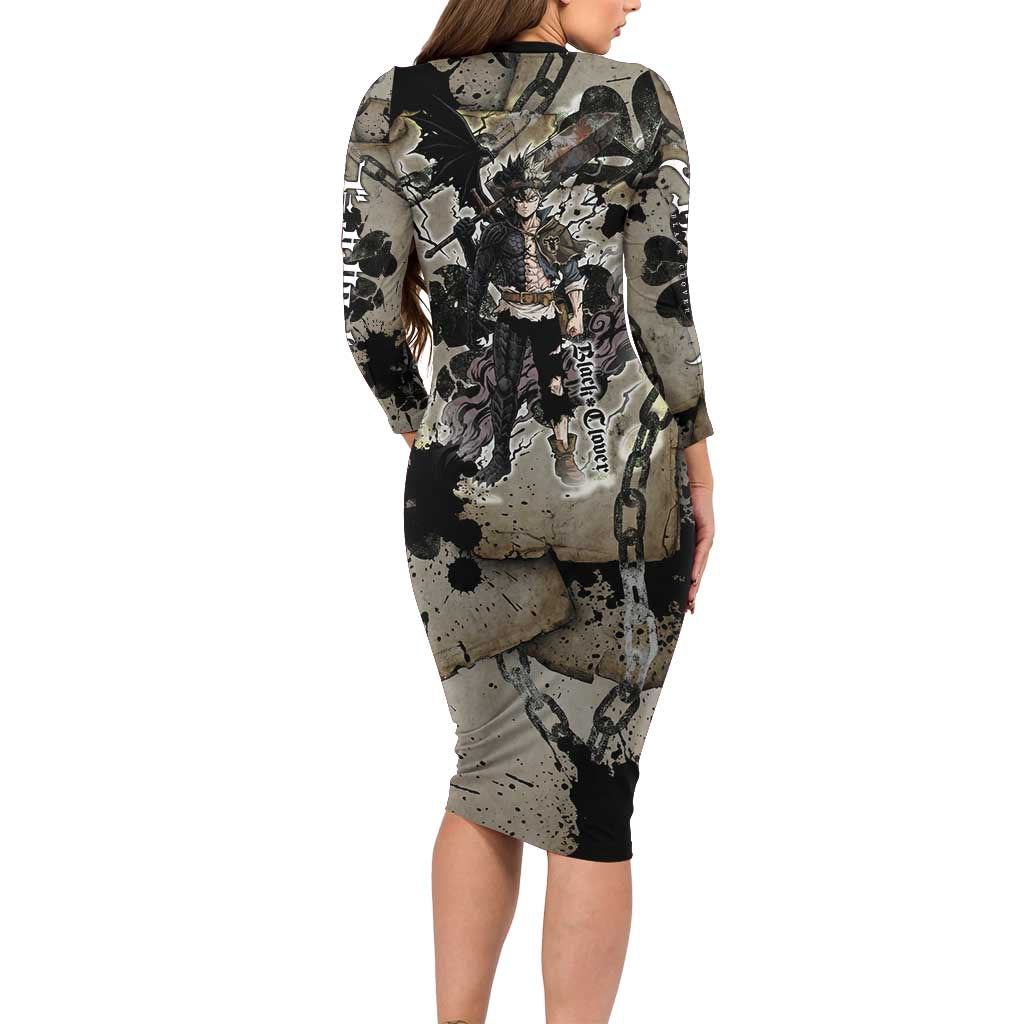Asta Black Clover Long Sleeve Bodycon Dress Grunge Anime Style with Gothic Clover Symbolism