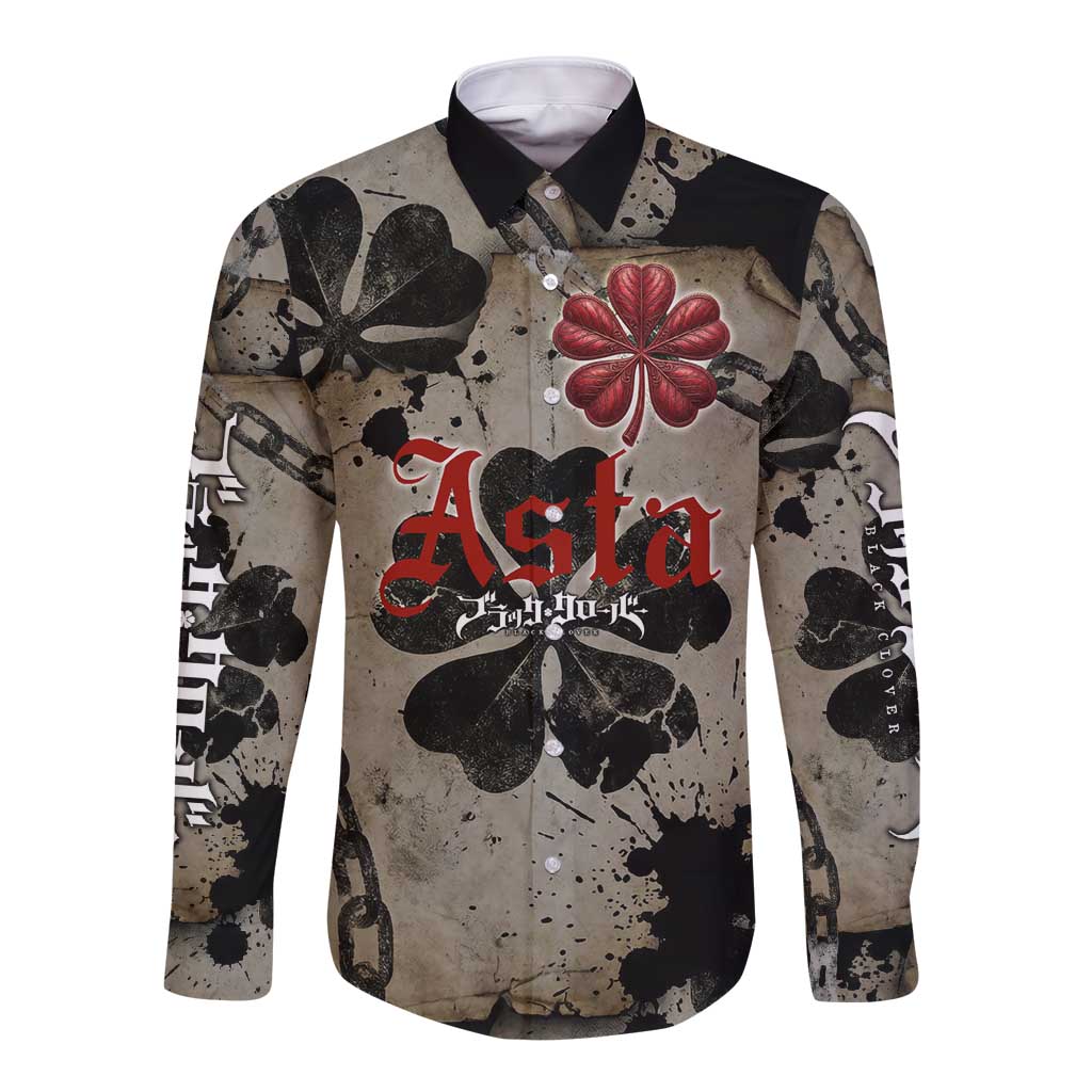 Asta Black Clover Long Sleeve Button Shirt Grunge Anime Style with Gothic Clover Symbolism