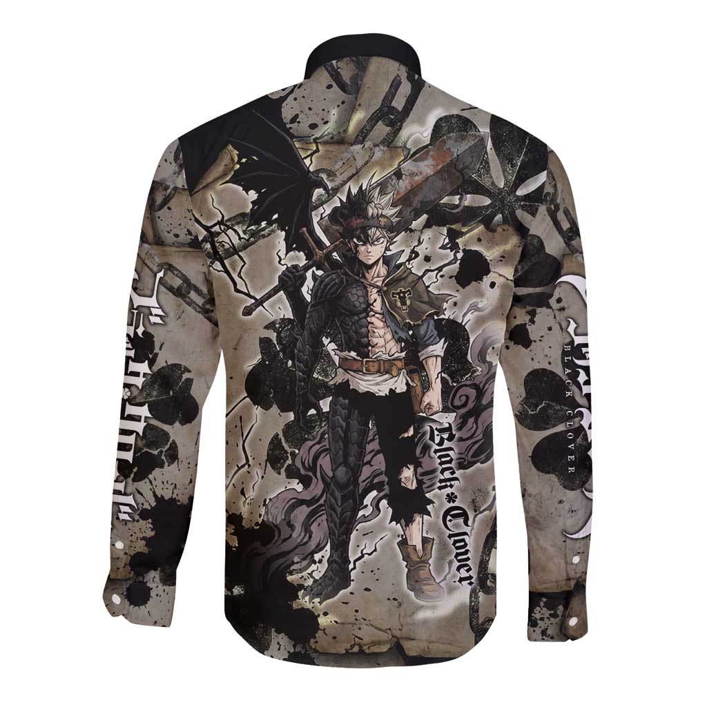 Asta Black Clover Long Sleeve Button Shirt Grunge Anime Style with Gothic Clover Symbolism