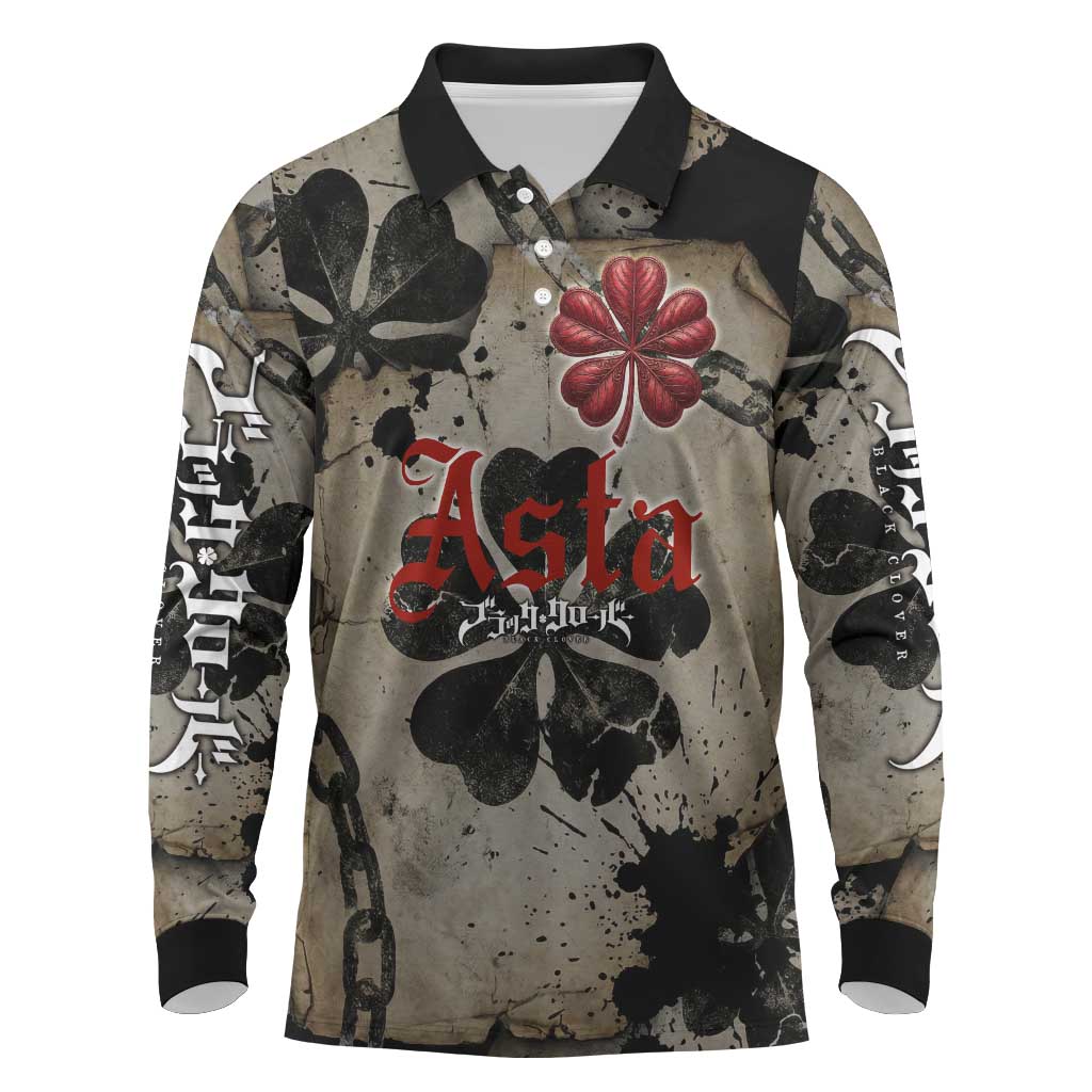 Asta Black Clover Long Sleeve Polo Shirt Grunge Anime Style with Gothic Clover Symbolism