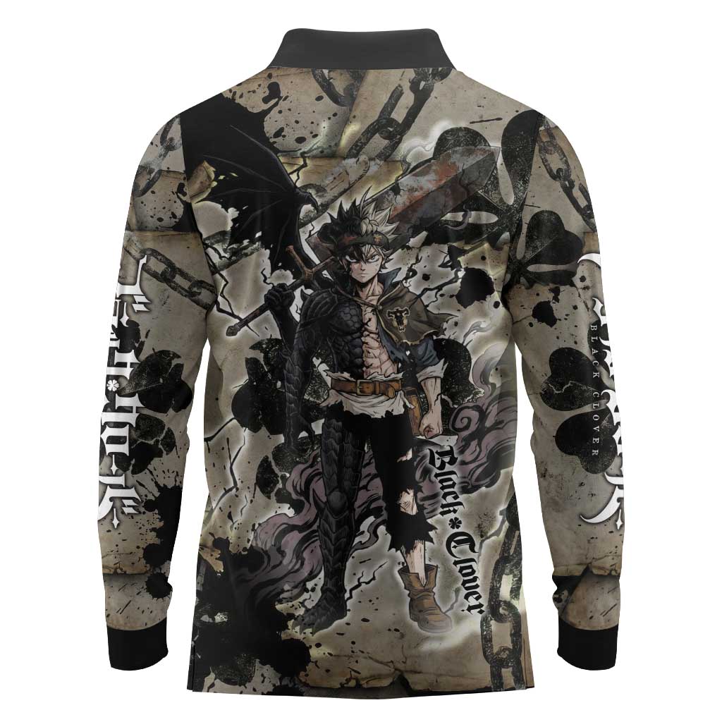 Asta Black Clover Long Sleeve Polo Shirt Grunge Anime Style with Gothic Clover Symbolism