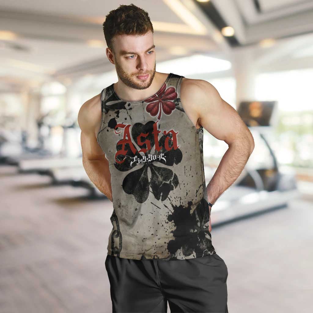 Asta Black Clover Men Tank Top Grunge Anime Style with Gothic Clover Symbolism
