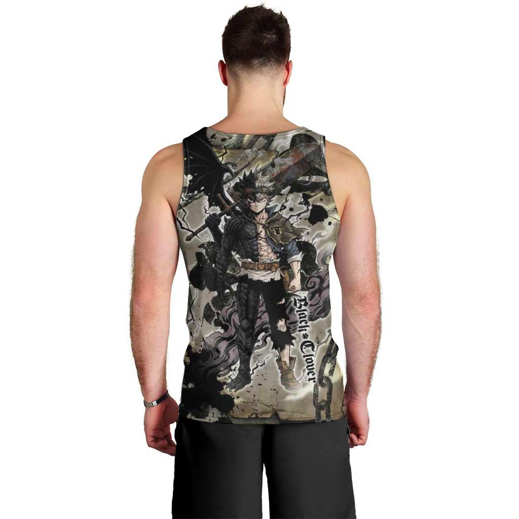 Asta Black Clover Men Tank Top Grunge Anime Style with Gothic Clover Symbolism