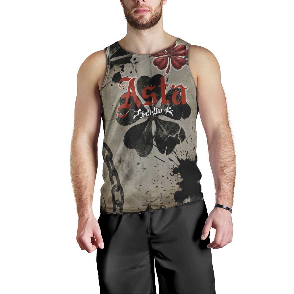 Asta Black Clover Men Tank Top Grunge Anime Style with Gothic Clover Symbolism