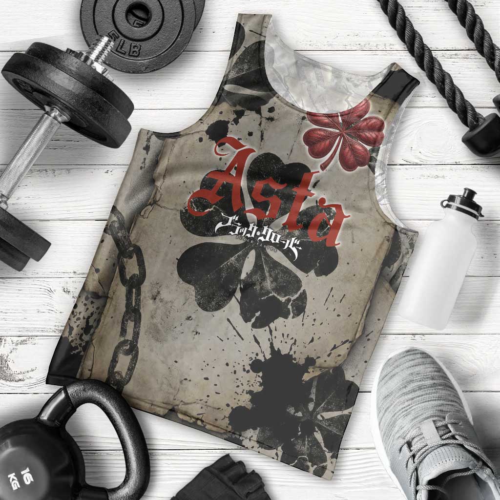 Asta Black Clover Men Tank Top Grunge Anime Style with Gothic Clover Symbolism
