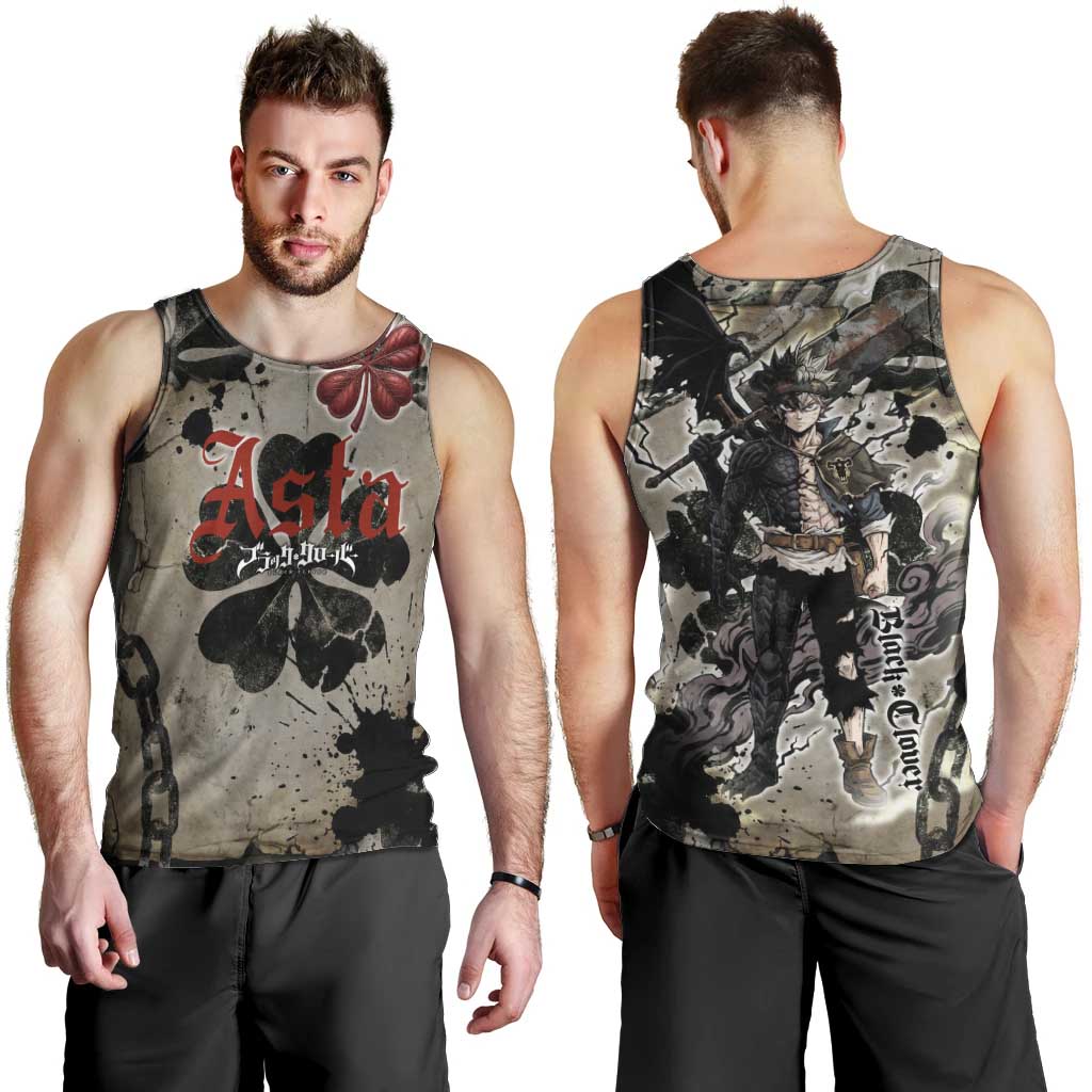 Asta Black Clover Men Tank Top Grunge Anime Style with Gothic Clover Symbolism