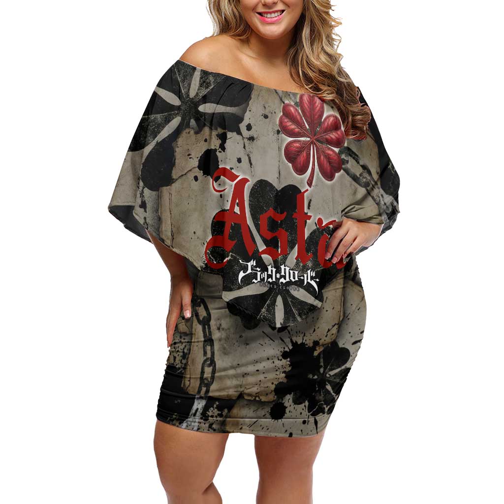 Asta Black Clover Off Shoulder Short Dress Grunge Anime Style with Gothic Clover Symbolism