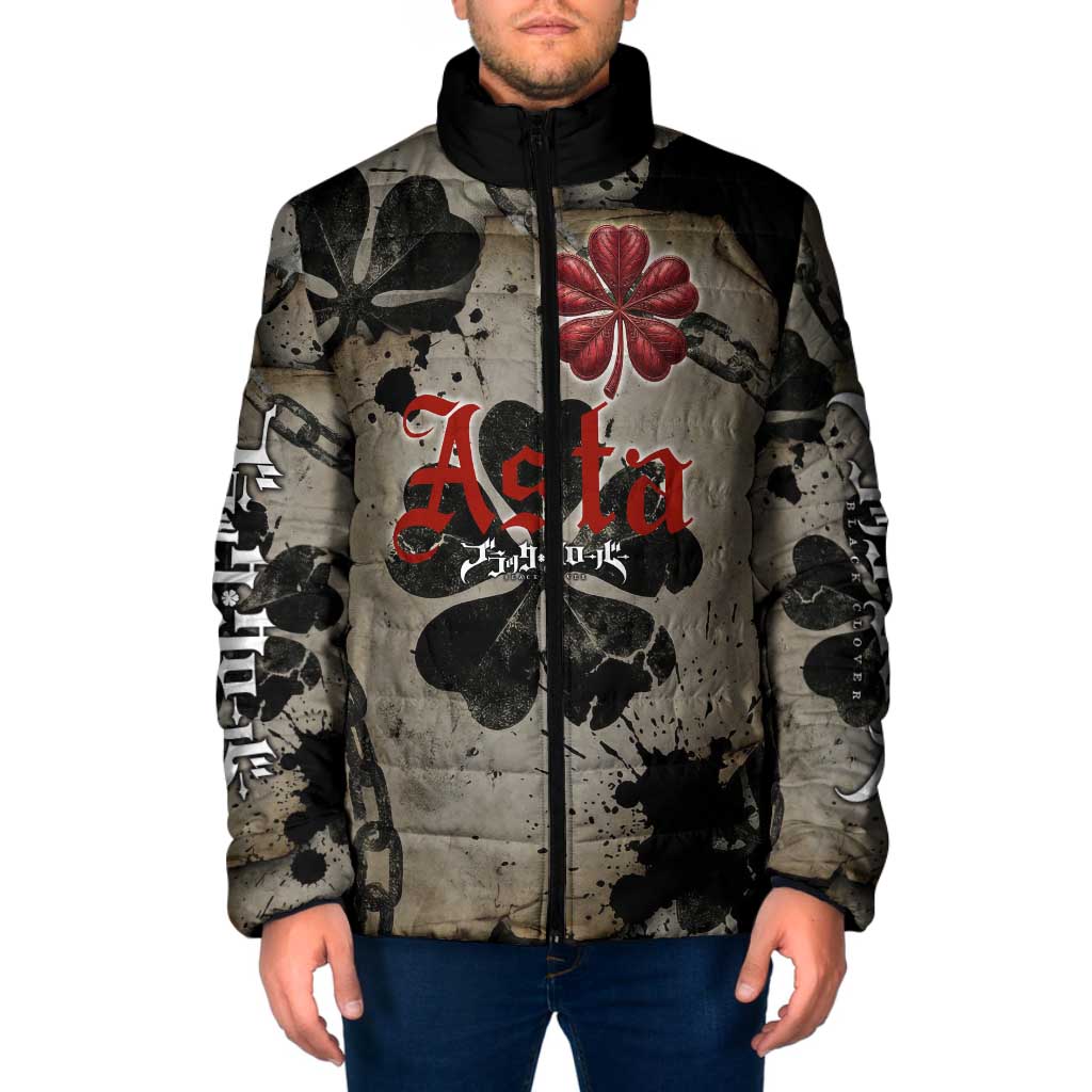 Asta Black Clover Padded Jacket Grunge Anime Style with Gothic Clover Symbolism