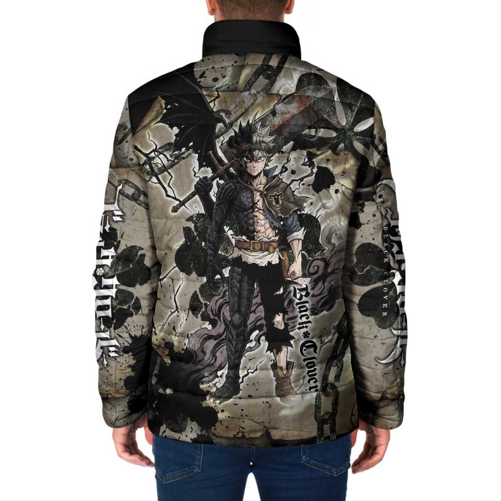 Asta Black Clover Padded Jacket Grunge Anime Style with Gothic Clover Symbolism