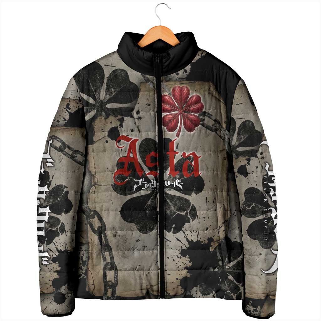 Asta Black Clover Padded Jacket Grunge Anime Style with Gothic Clover Symbolism