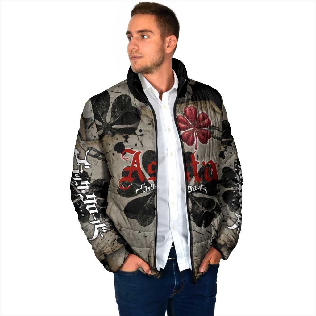Asta Black Clover Padded Jacket Grunge Anime Style with Gothic Clover Symbolism