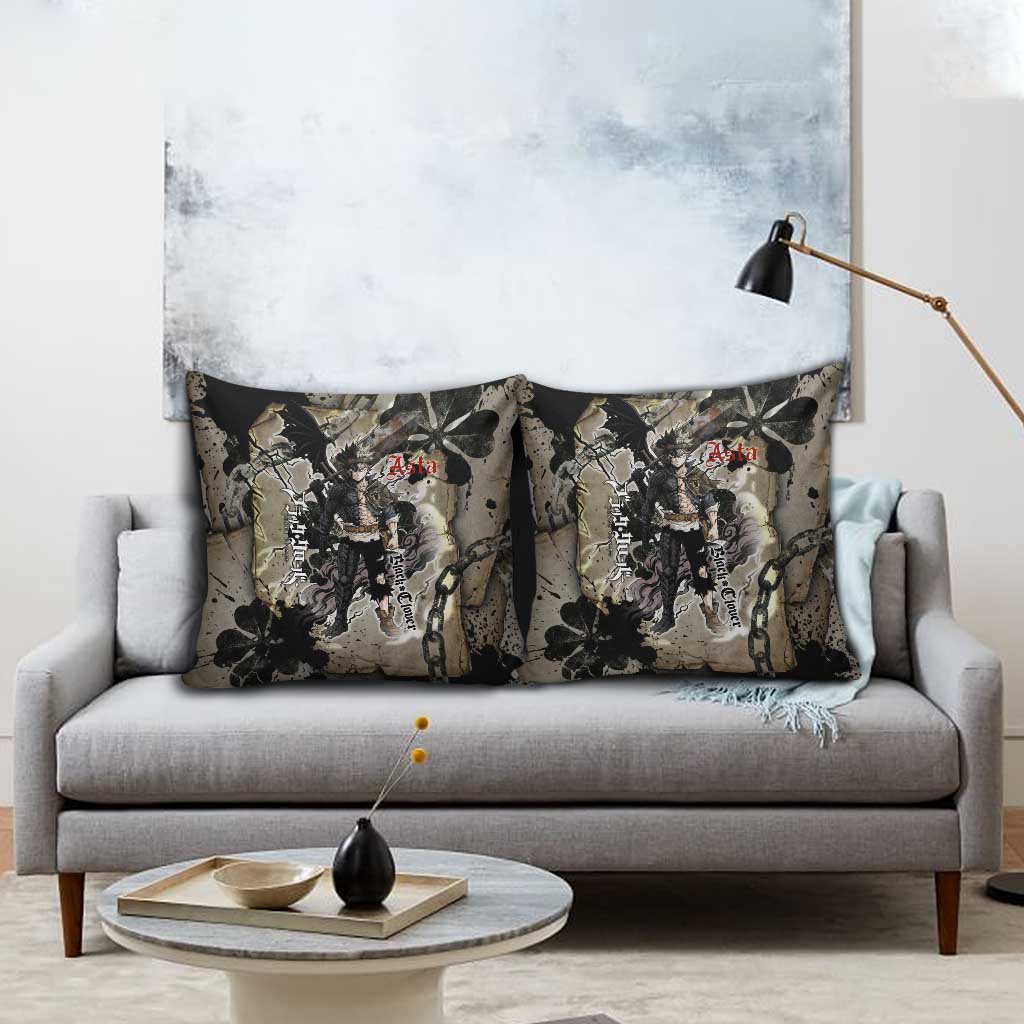 Asta Black Clover Pillow Cover Grunge Anime Style with Gothic Clover Symbolism
