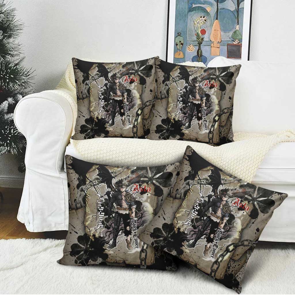 Asta Black Clover Pillow Cover Grunge Anime Style with Gothic Clover Symbolism