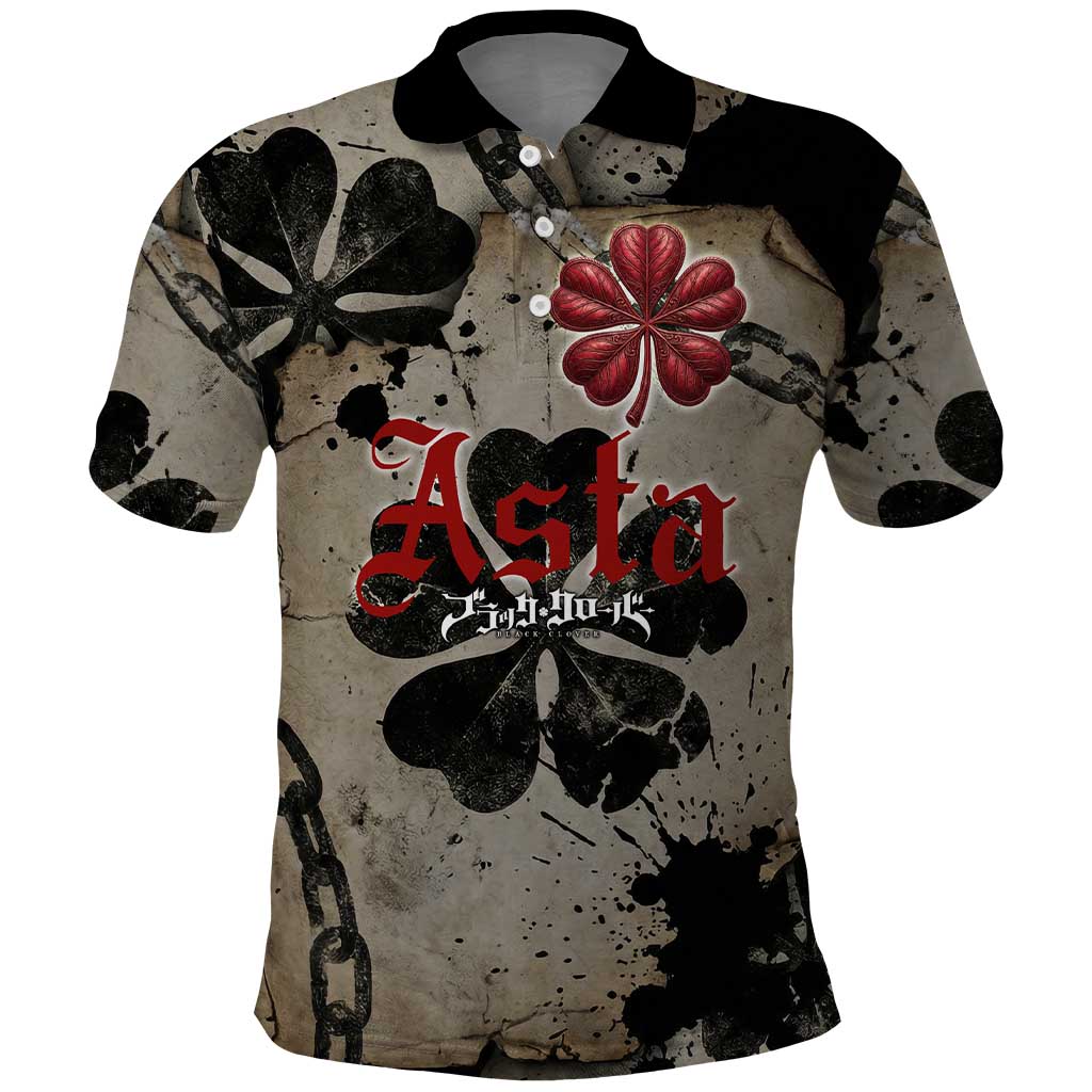 Asta Black Clover Polo Shirt Grunge Anime Style with Gothic Clover Symbolism