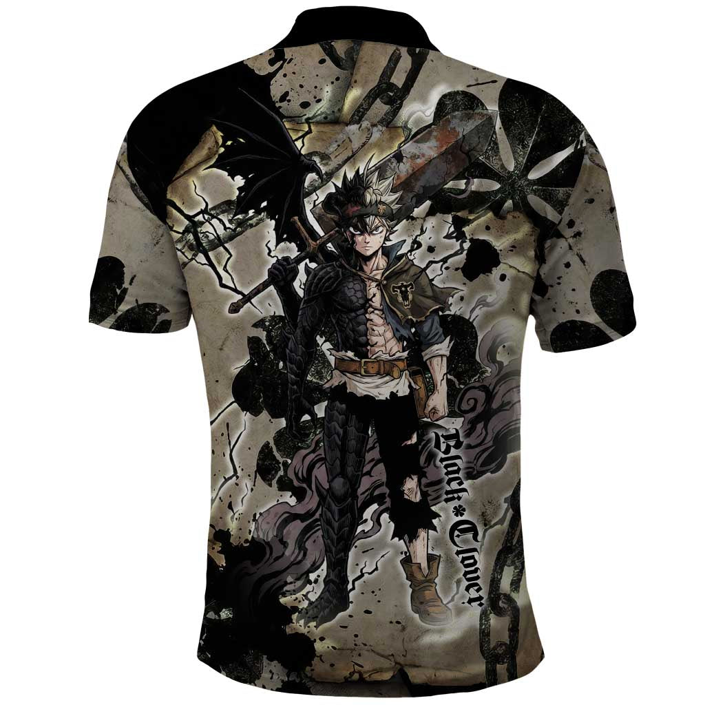 Asta Black Clover Polo Shirt Grunge Anime Style with Gothic Clover Symbolism