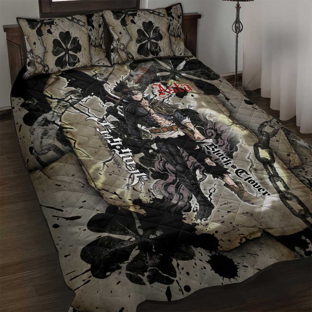 Asta Black Clover Quilt Bed Set Grunge Anime Style with Gothic Clover Symbolism