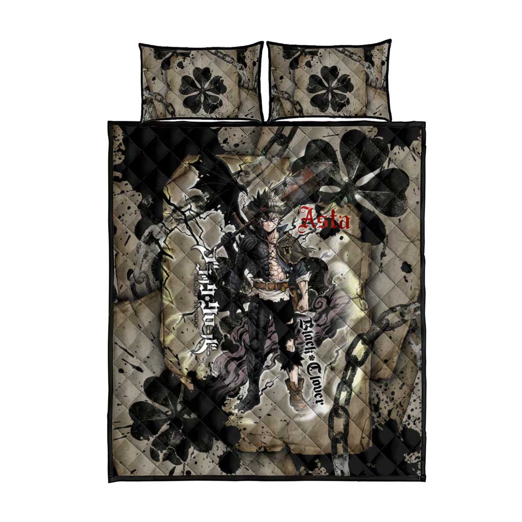 Asta Black Clover Quilt Bed Set Grunge Anime Style with Gothic Clover Symbolism