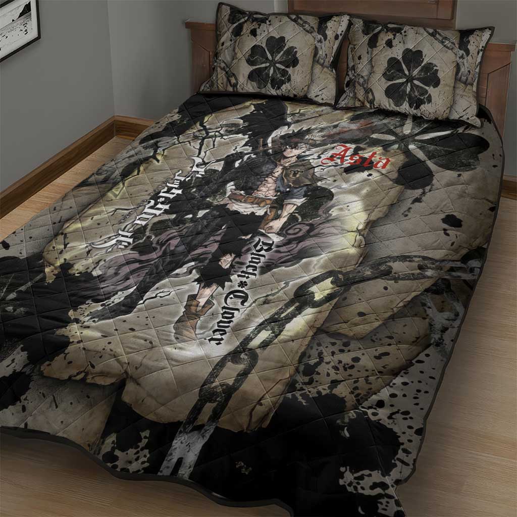 Asta Black Clover Quilt Bed Set Grunge Anime Style with Gothic Clover Symbolism