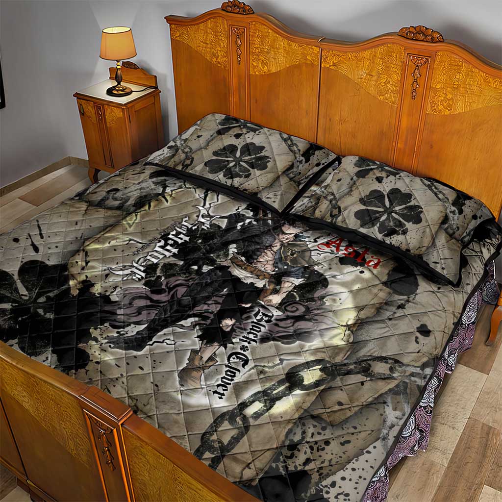 Asta Black Clover Quilt Bed Set Grunge Anime Style with Gothic Clover Symbolism