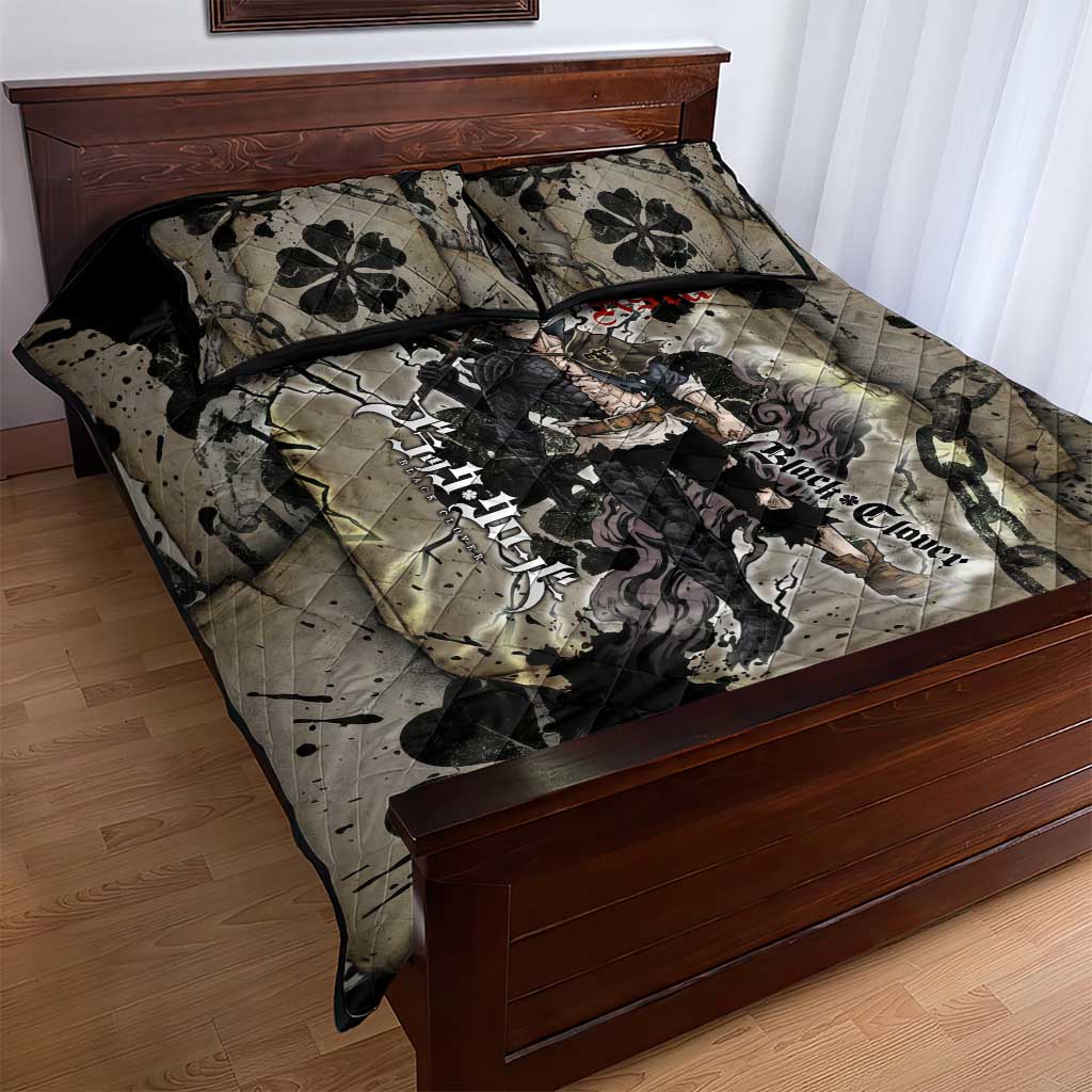 Asta Black Clover Quilt Bed Set Grunge Anime Style with Gothic Clover Symbolism