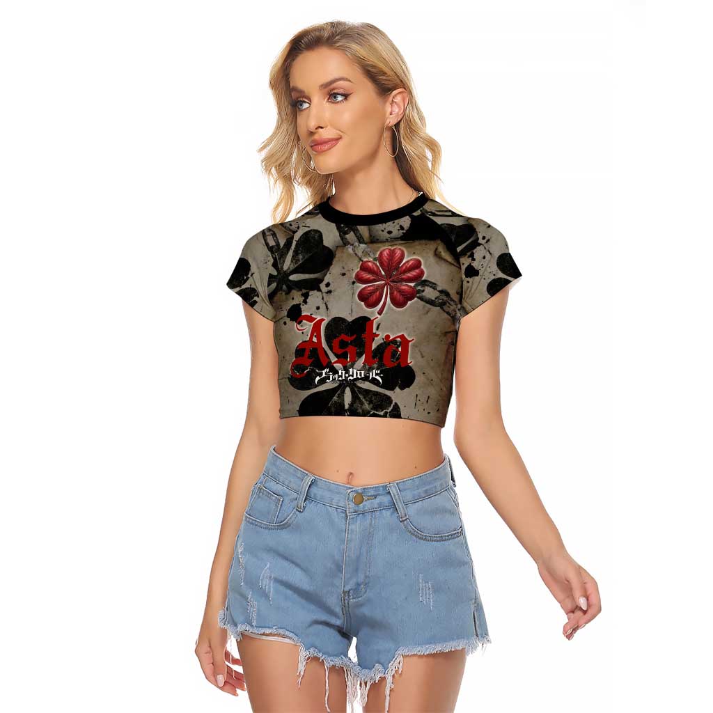 Asta Black Clover Raglan Cropped T Shirt Grunge Anime Style with Gothic Clover Symbolism