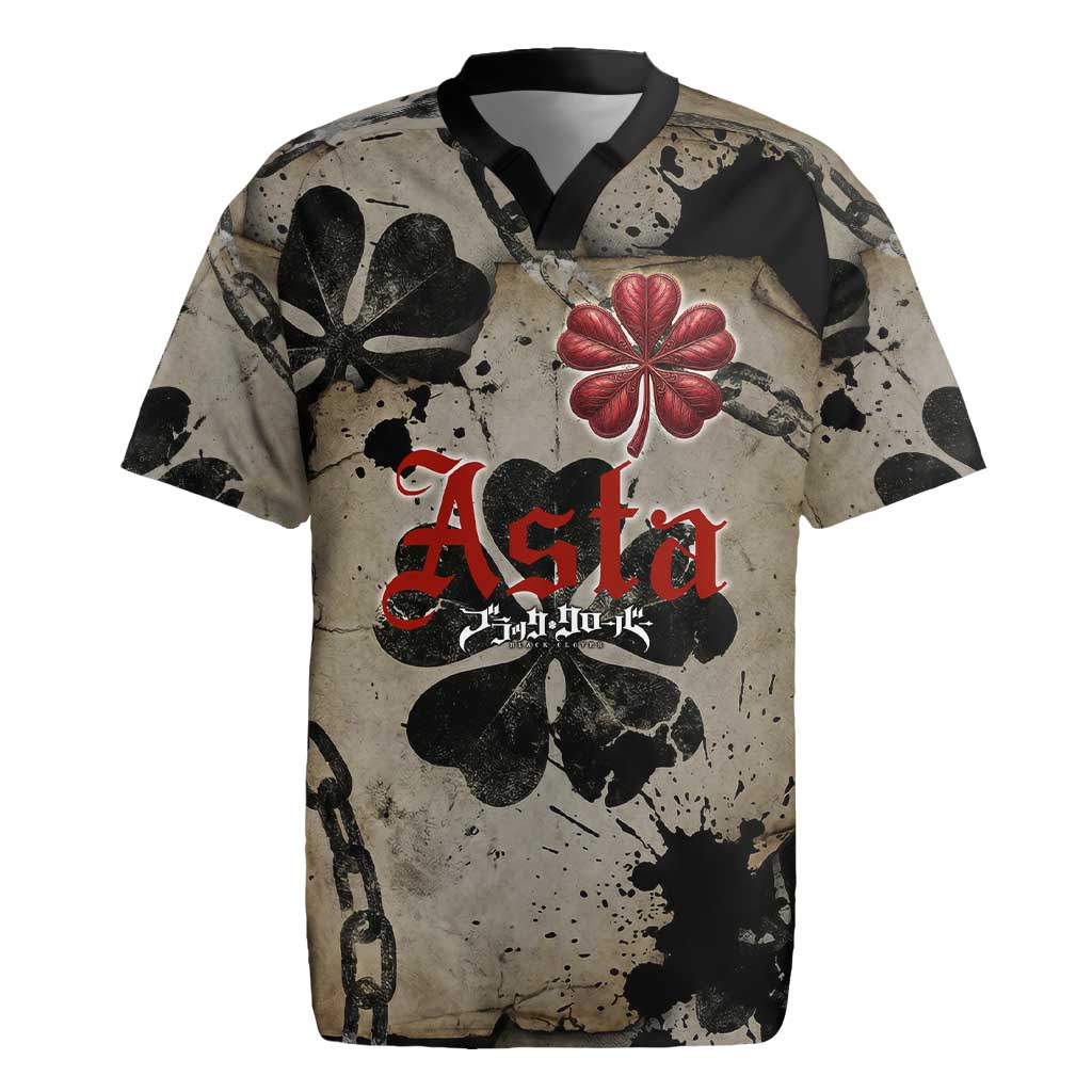 Asta Black Clover Rugby Jersey Grunge Anime Style with Gothic Clover Symbolism