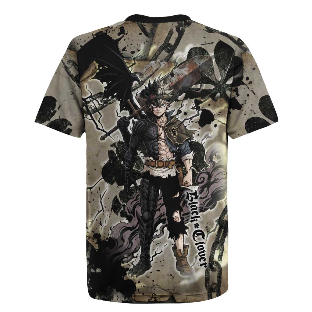 Asta Black Clover Rugby Jersey Grunge Anime Style with Gothic Clover Symbolism