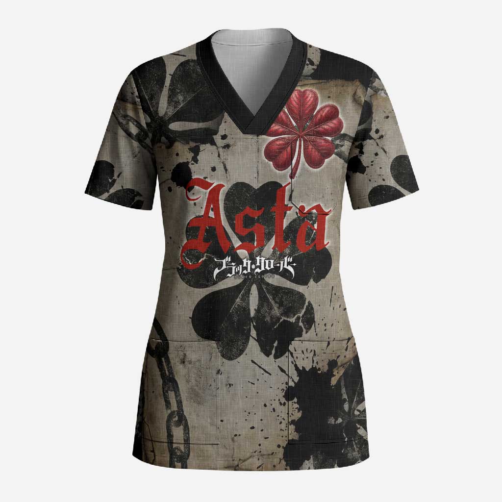 Asta Black Clover Scrub Top Grunge Anime Style with Gothic Clover Symbolism