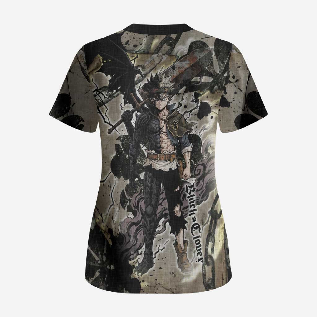 Asta Black Clover Scrub Top Grunge Anime Style with Gothic Clover Symbolism
