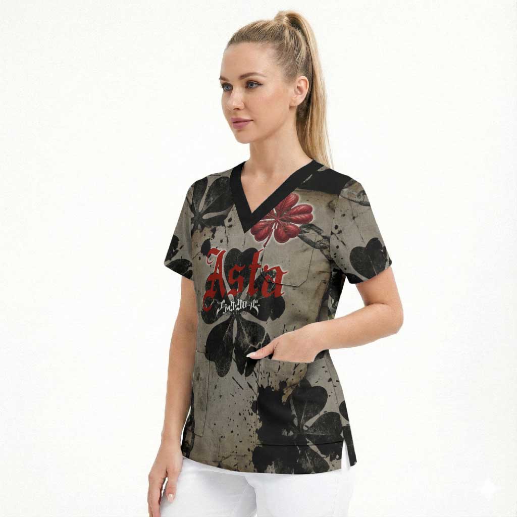 Asta Black Clover Scrub Top Grunge Anime Style with Gothic Clover Symbolism
