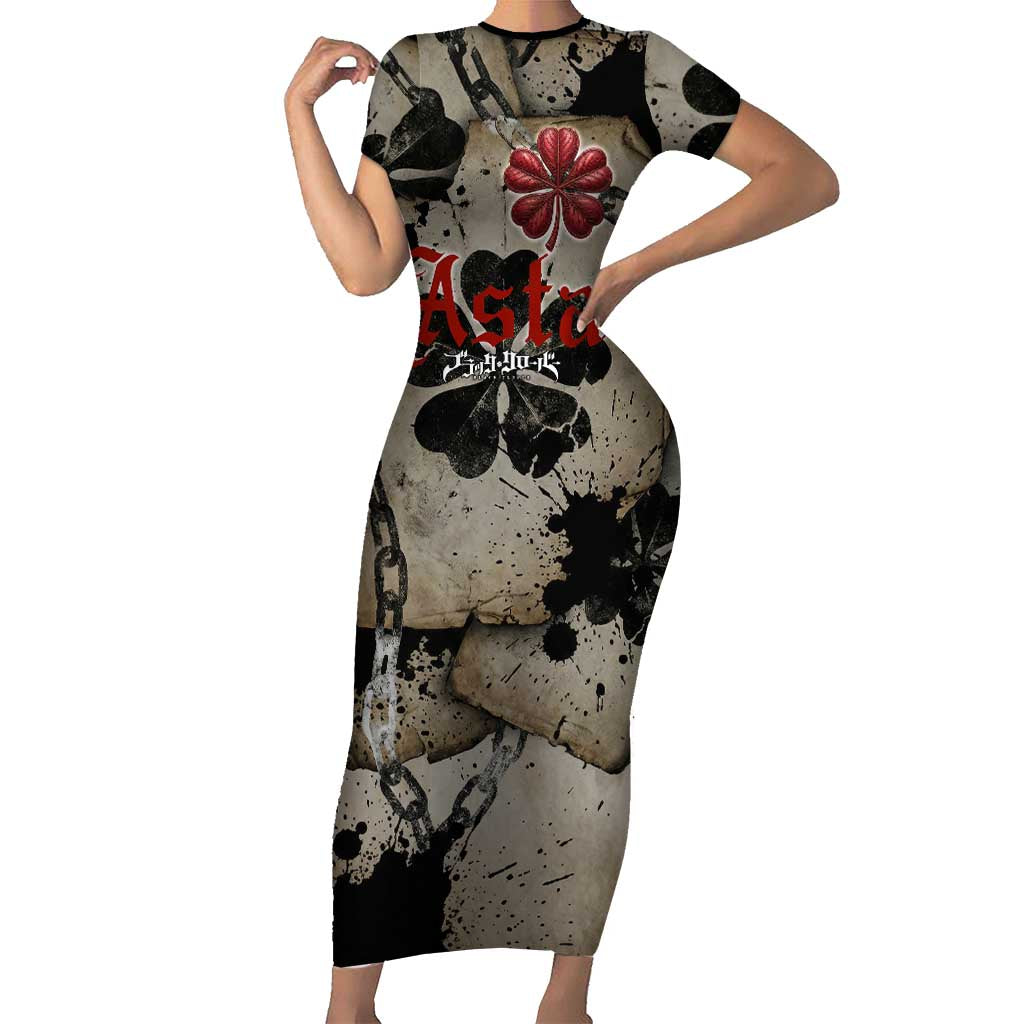 Asta Black Clover Short Sleeve Bodycon Dress Grunge Anime Style with Gothic Clover Symbolism