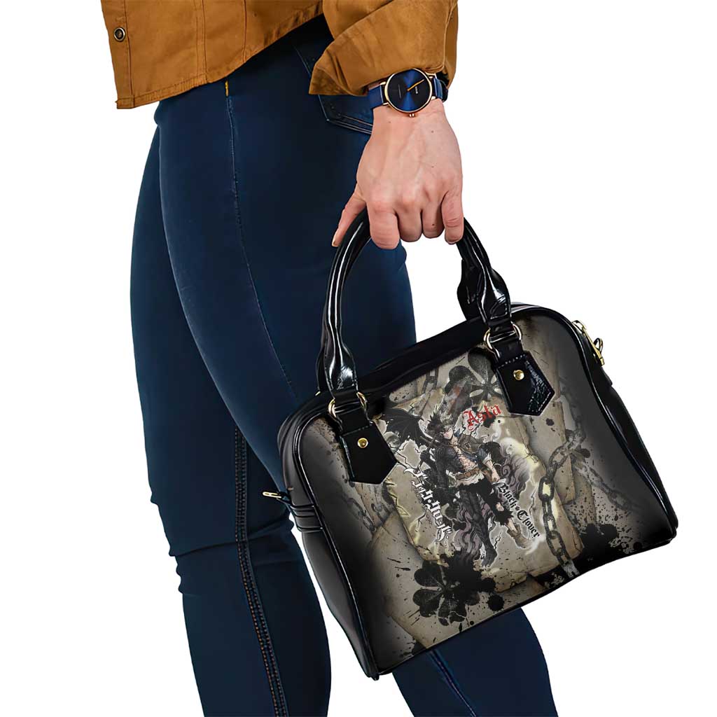Asta Black Clover Shoulder Handbag Grunge Anime Style with Gothic Clover Symbolism