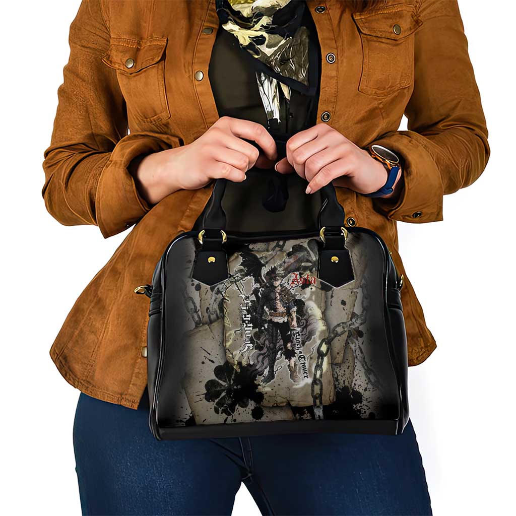 Asta Black Clover Shoulder Handbag Grunge Anime Style with Gothic Clover Symbolism
