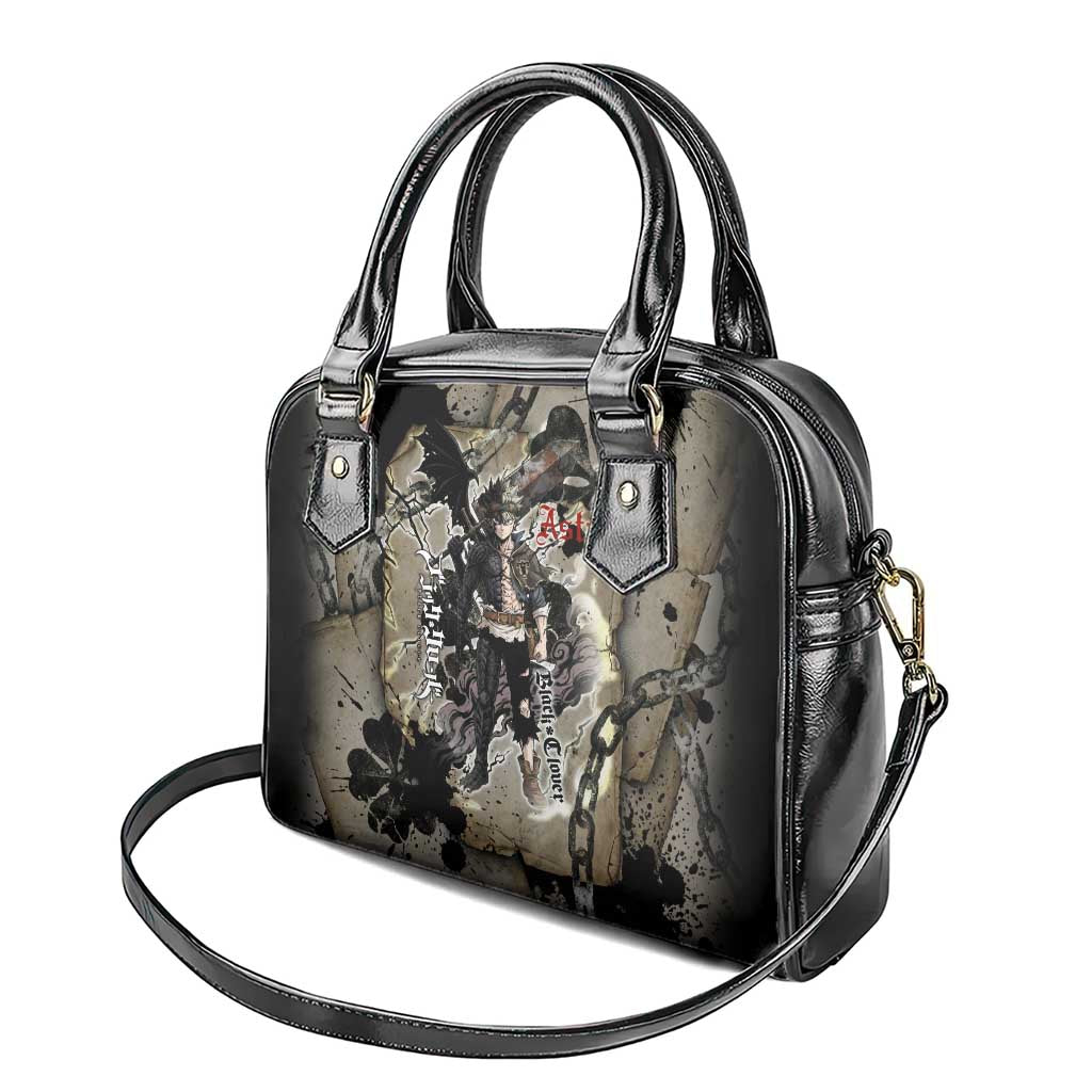 Asta Black Clover Shoulder Handbag Grunge Anime Style with Gothic Clover Symbolism