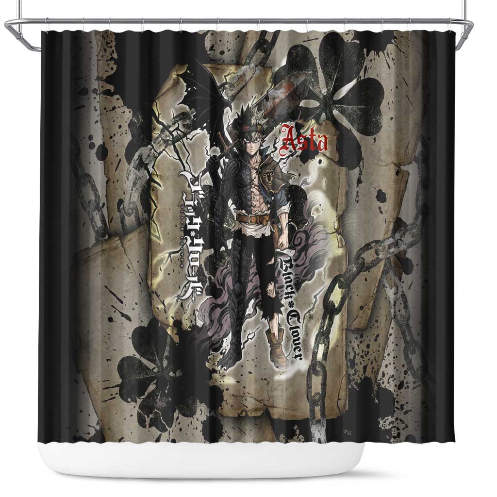 Asta Black Clover Shower Curtain Grunge Anime Style with Gothic Clover Symbolism