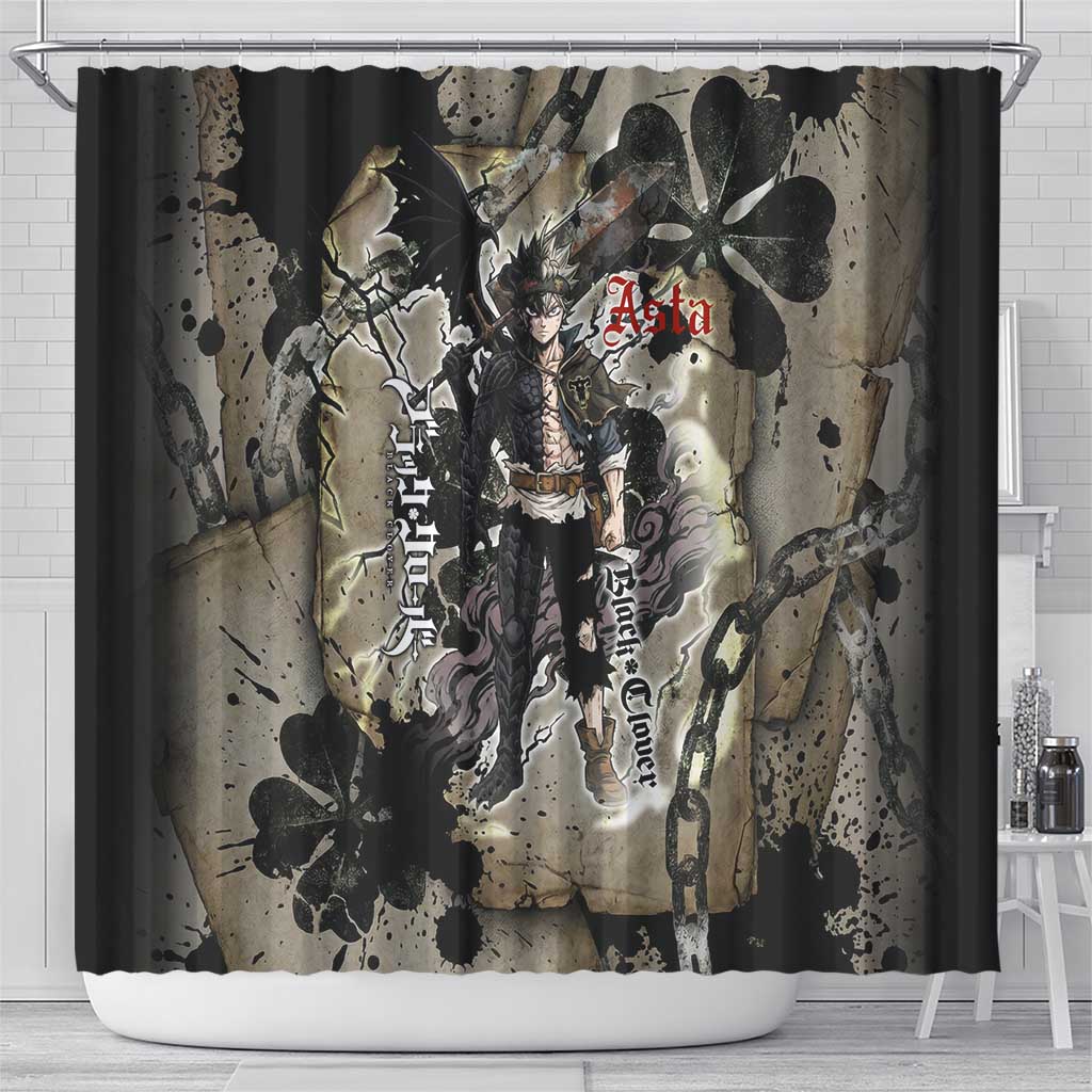 Asta Black Clover Shower Curtain Grunge Anime Style with Gothic Clover Symbolism