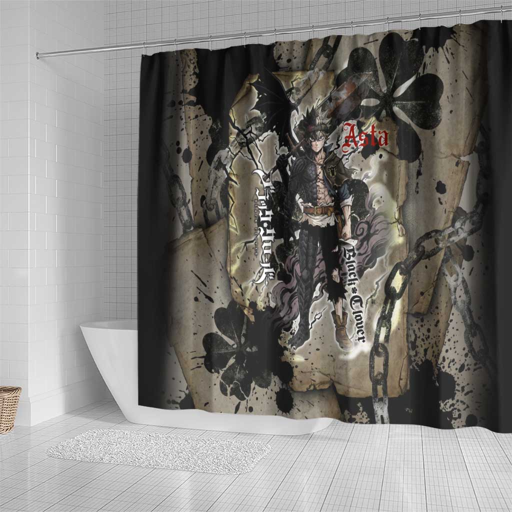 Asta Black Clover Shower Curtain Grunge Anime Style with Gothic Clover Symbolism